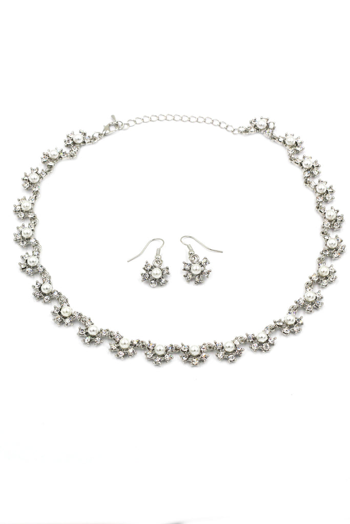 classic crystal and pearl necklace earrings set