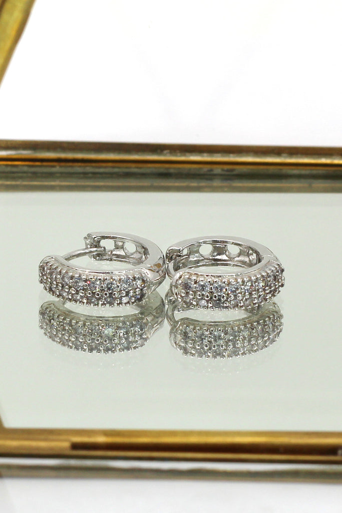 mini crystal silver circle earrings