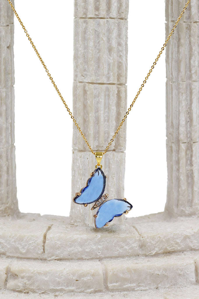 simple colorful crystal butterfly single necklace