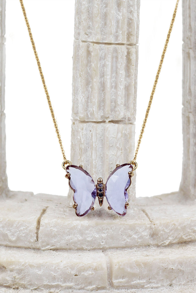 simple colorful crystal butterfly double necklace