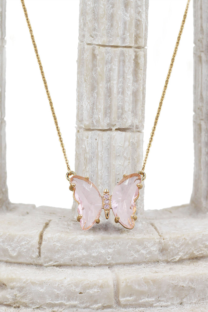 simple colorful crystal butterfly double necklace