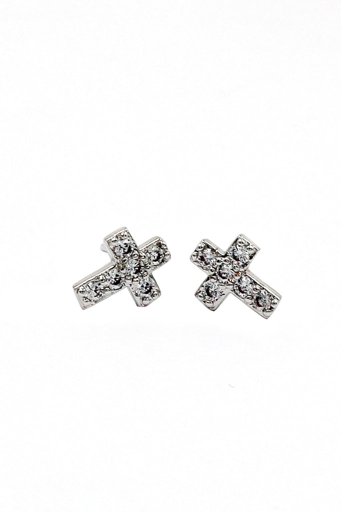 simple crystal cross earrings necklace set