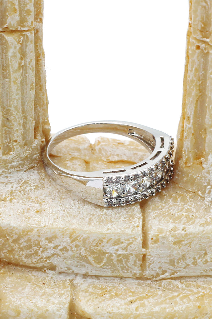 silver recessed crystal ring