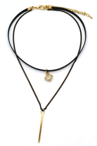 fashion three-chain crystal pendant key choker
