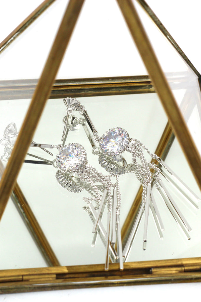shiny crystal bracelet tassel earring set