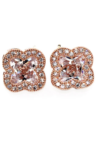 lovely flower pink skirt crystal silver earrings
