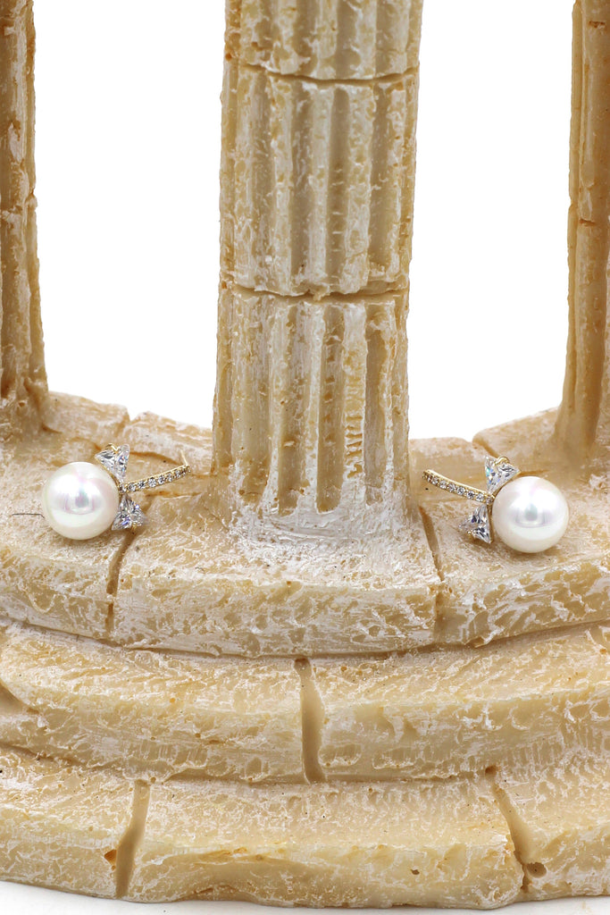 pendant pearl crystal bow earrings