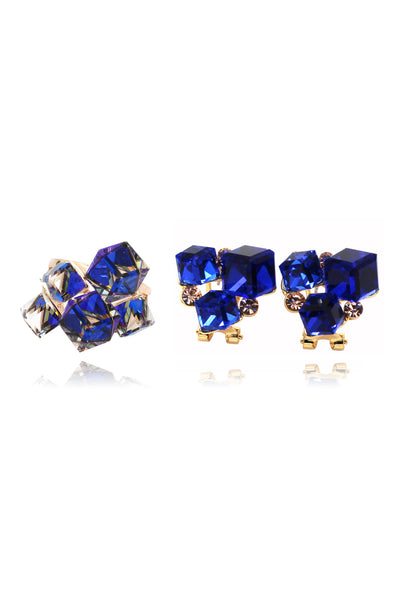 blue square ring earrings set