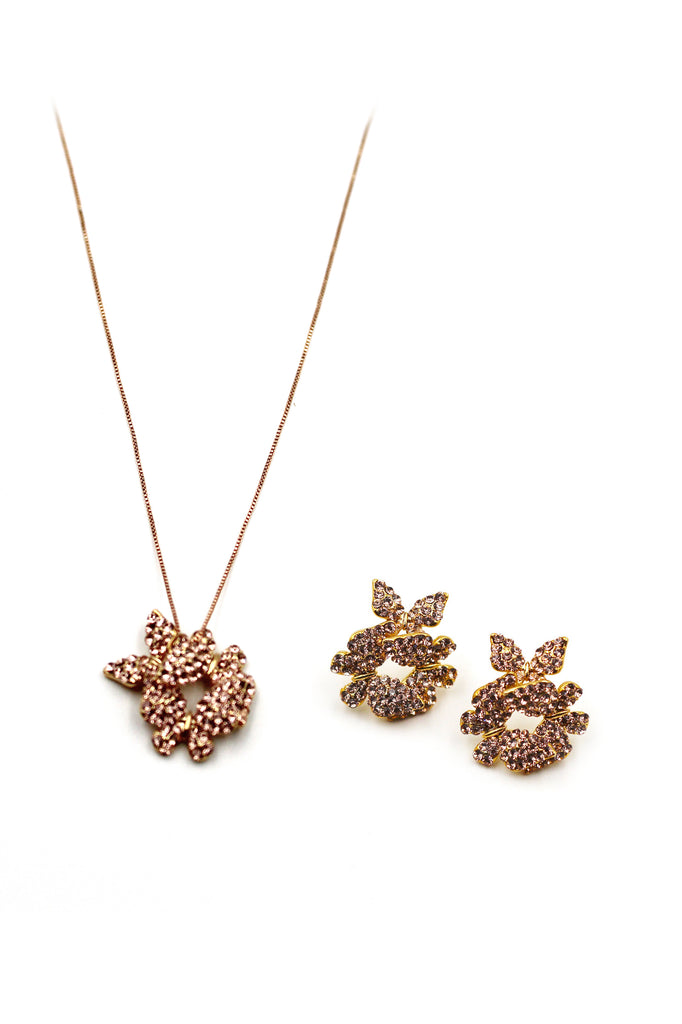 fashion butterfly crystal earring necklace set
