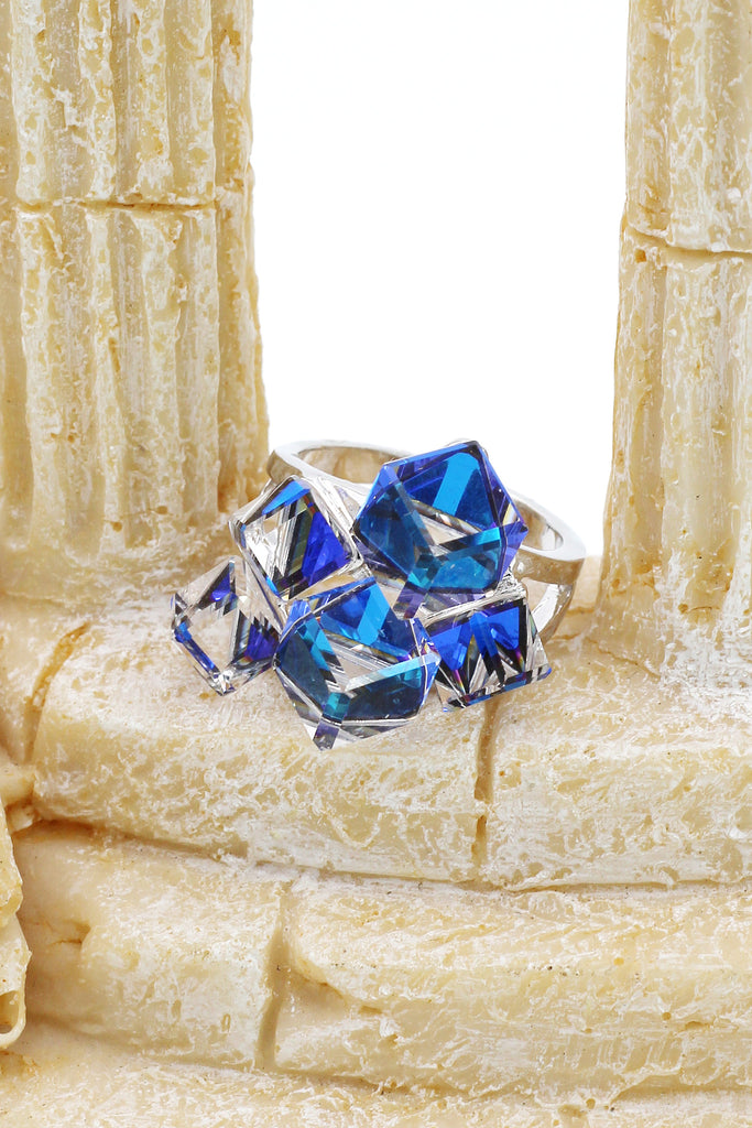 square candy crystal silver ring