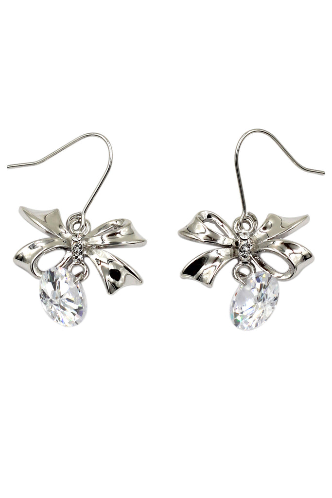 pendant silver bow crystal earrings
