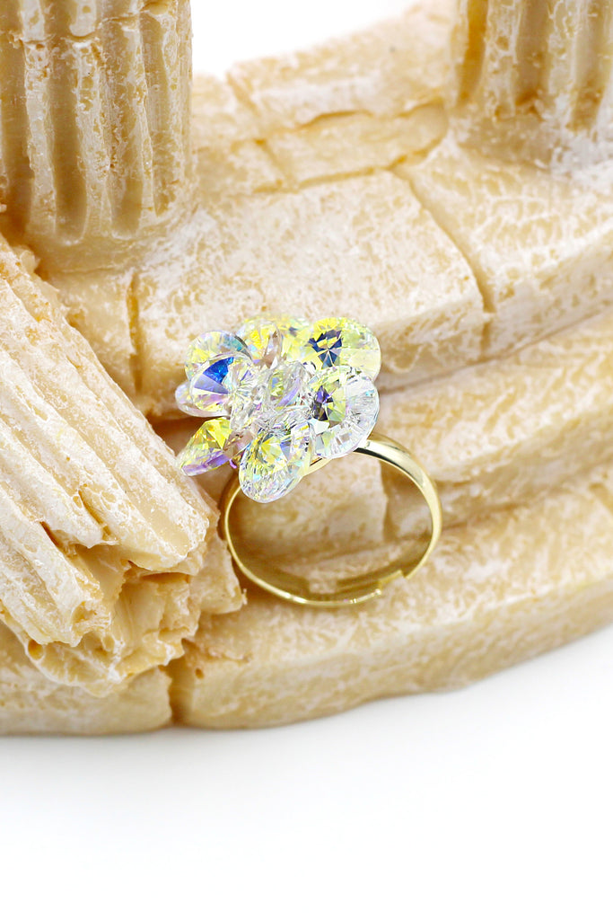 Yellow Crystal Flower Gold Ring