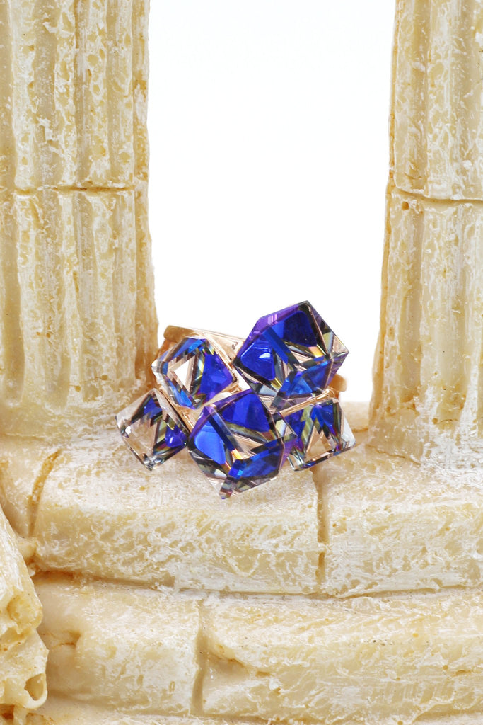 blue square ring earrings set