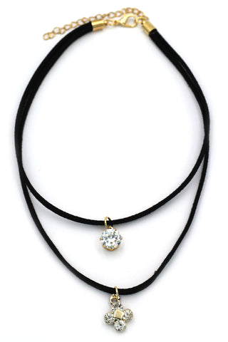 fashion three-chain crystal pendant heart black choker