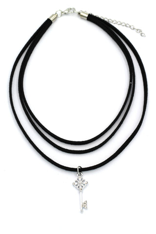 fashion double-chain crystal and flower pendant black choker