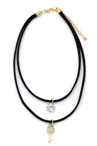 fashion three-chain crystal pendant heart black choker