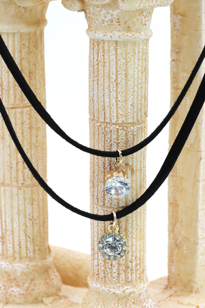 fashion double-chain pendant two crystal choker