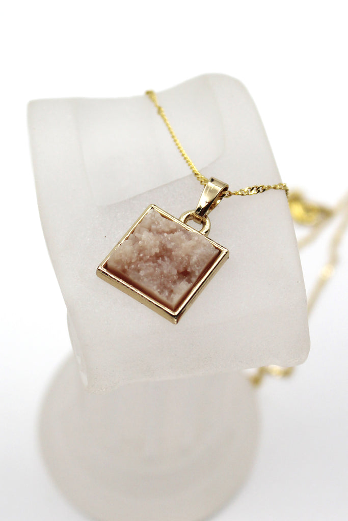 gold pink square crystal original necklace