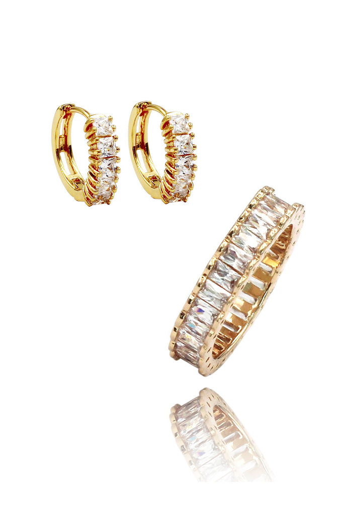 fashion lined crystal earrings ring set