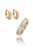 fashion lined crystal earrings ring set