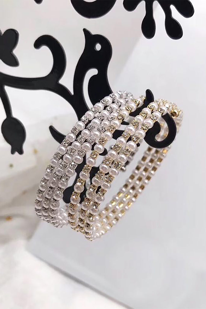 Fashion crystal pearl bracelet silver earrings set