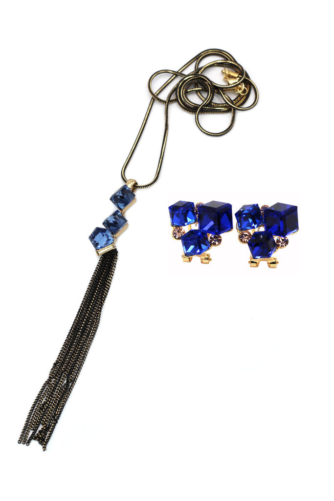 blue square crystal earrings necklace set