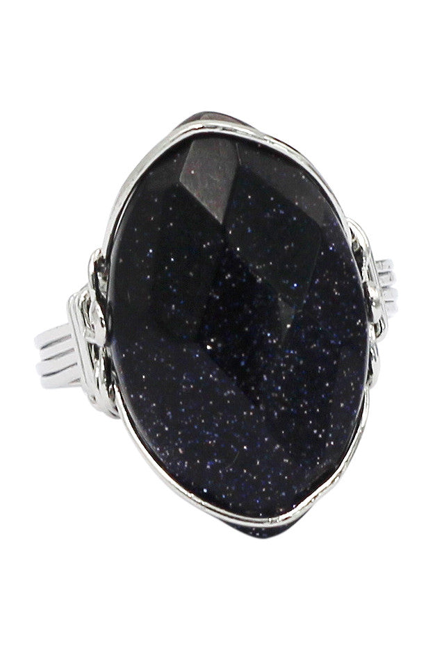 fashion starry sky natural stone silver ring