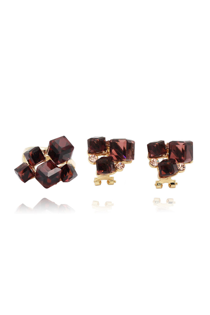brown ring earrings crystal set