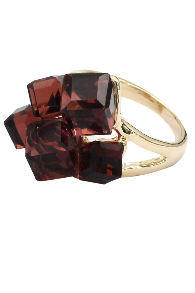 colorful square crystal golden ring