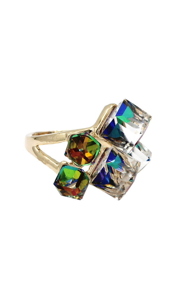 green square crystal ring earrings set