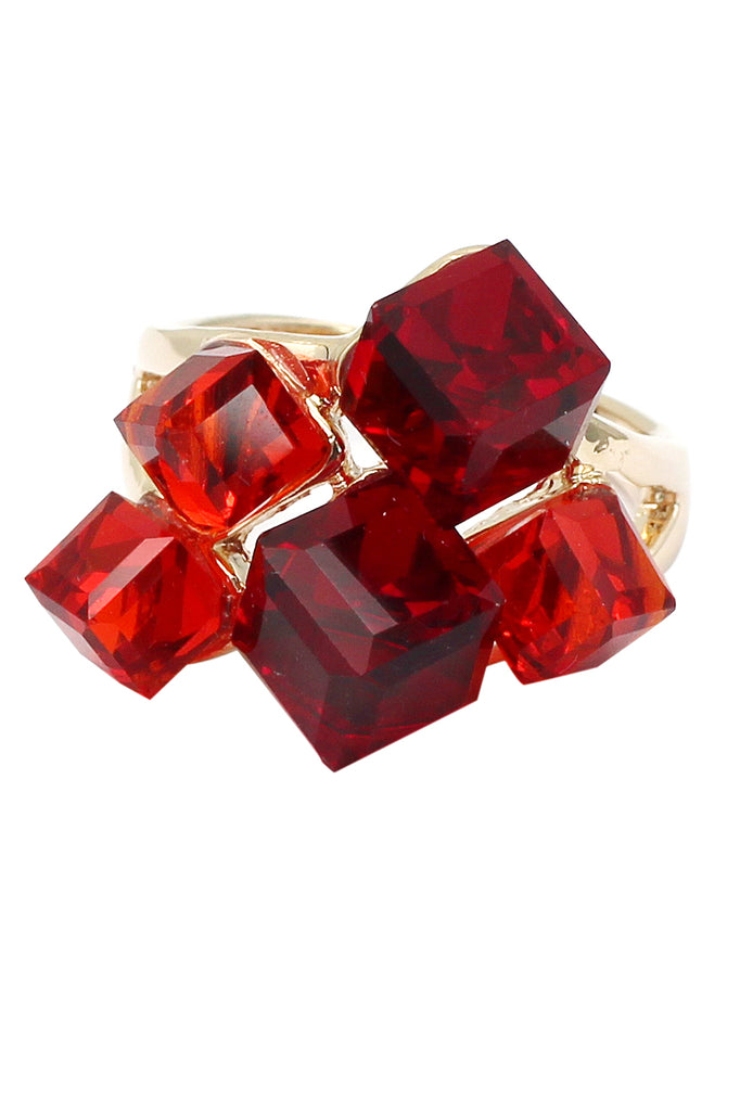 red square ring earrings crystal set