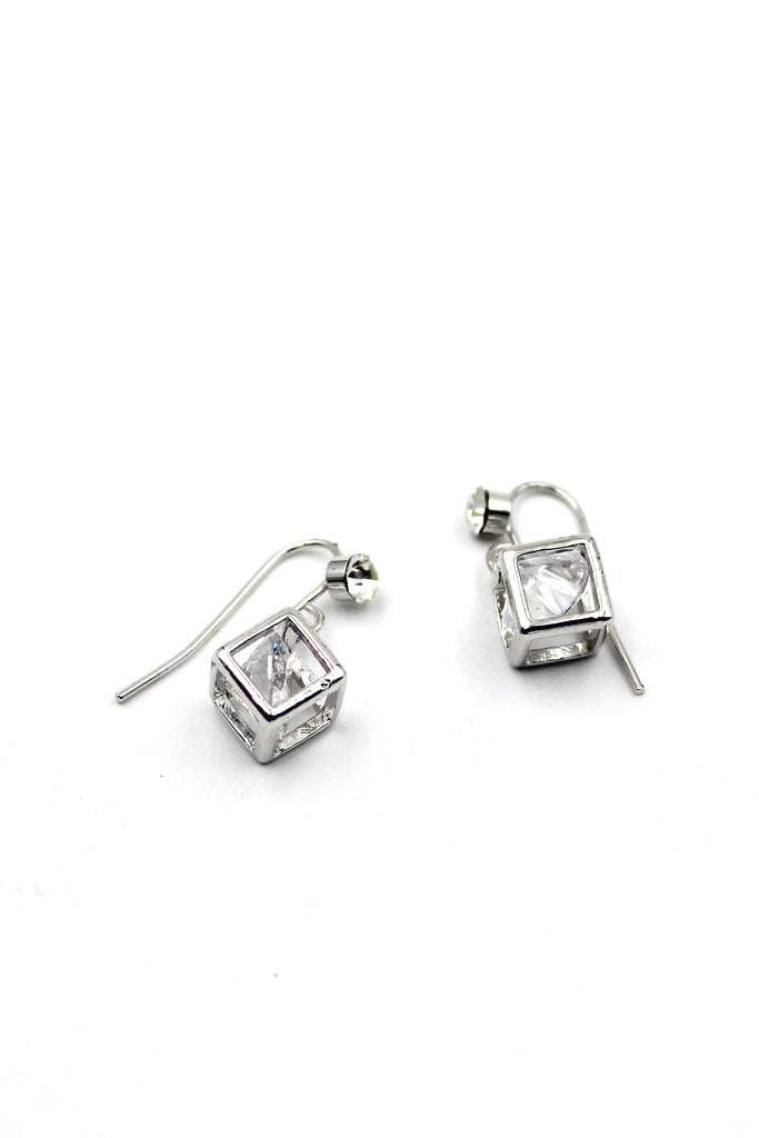 small square material crystal earrings