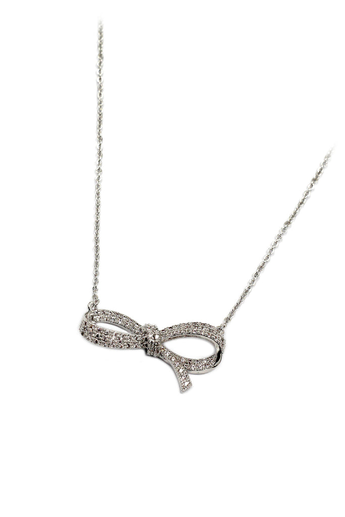Fashion crystal ribbon knot silver necklace rings set