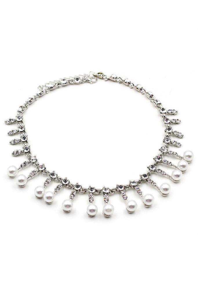 silver pearl little crystal necklace