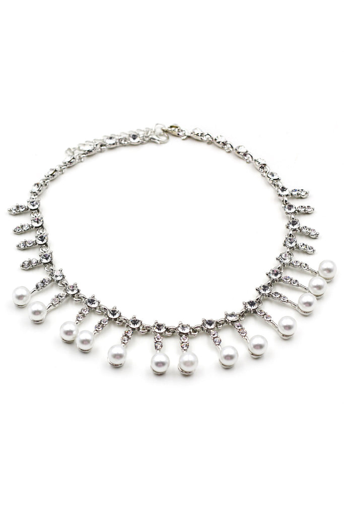 Small pearl crystal necklace earring set
