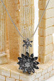 fashion pendant black crystal flowers silver necklace