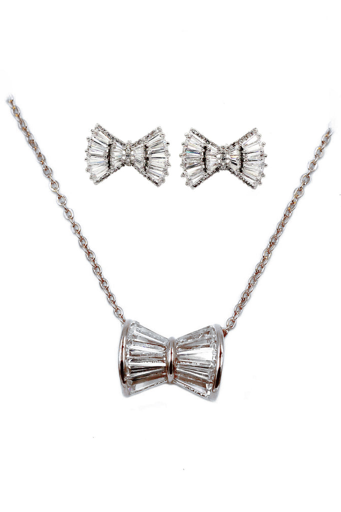 mini crystal bow earrings necklace set