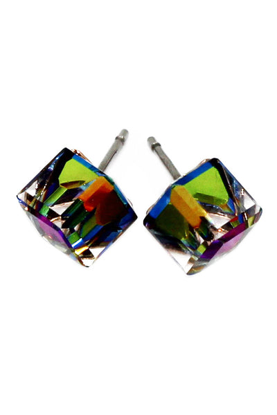 single crystal cube earrings