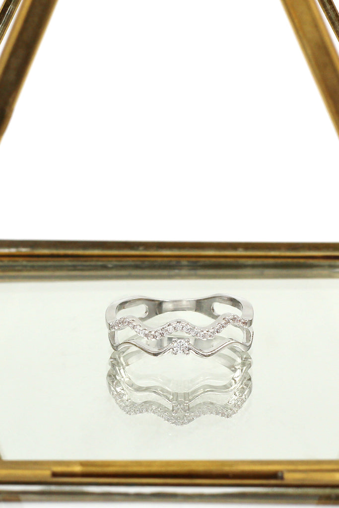 double wave inlaid crystal ring