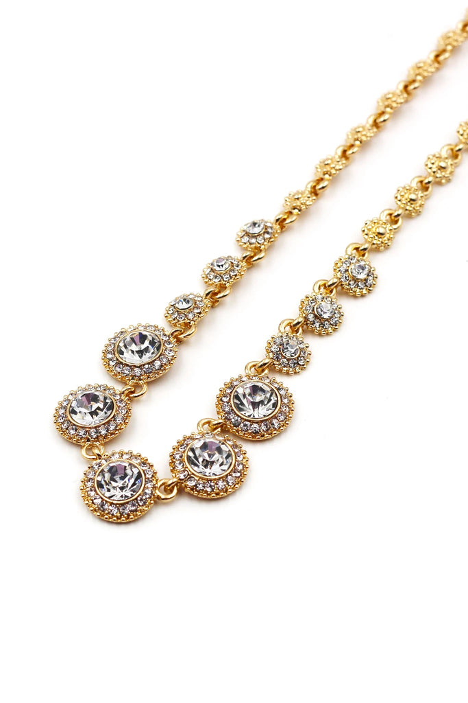 simple golden crystal earring necklace set