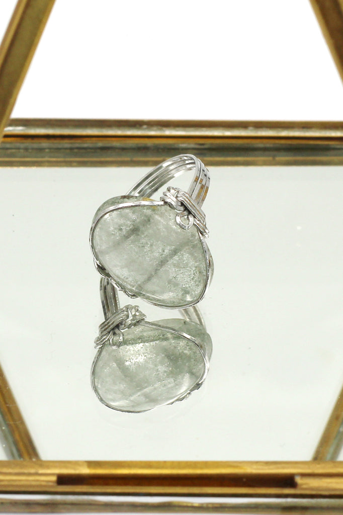 fashion transparent natural stone silver ring