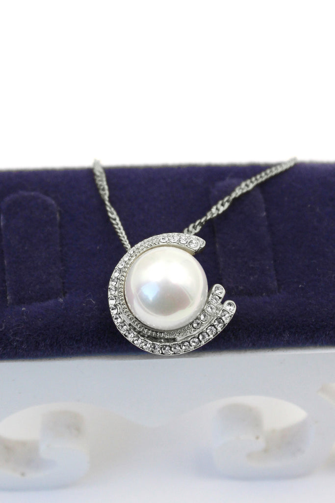 fashion half moon pearl necklace ring set