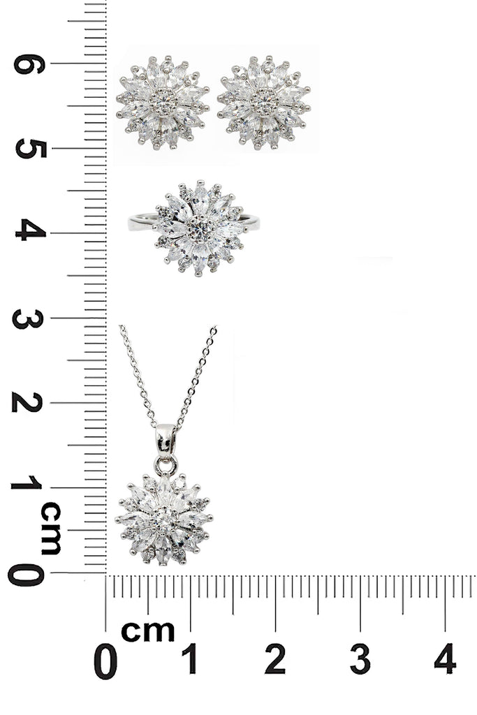 Shining crystal sun flower necklace earrings ring set