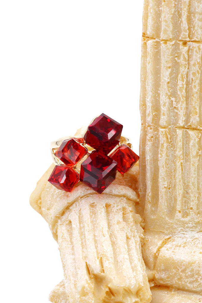 red square ring earrings crystal set