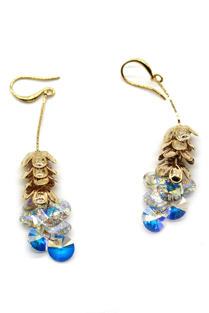 elegant stacked layers flowers swarovski crystal earrings