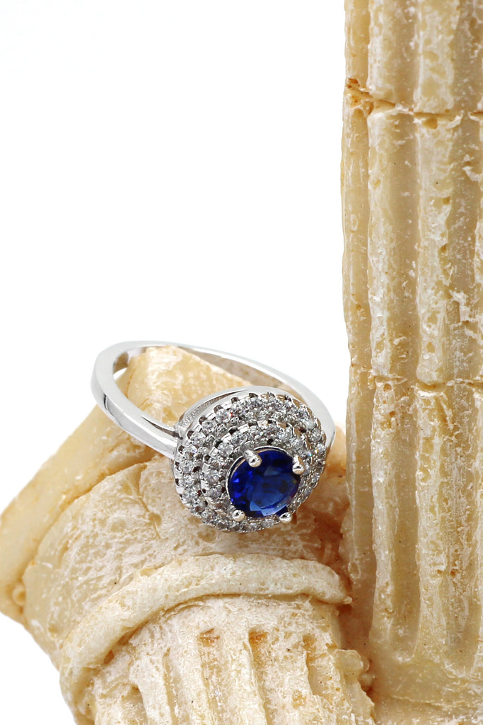 fashion blue crystal silver ring