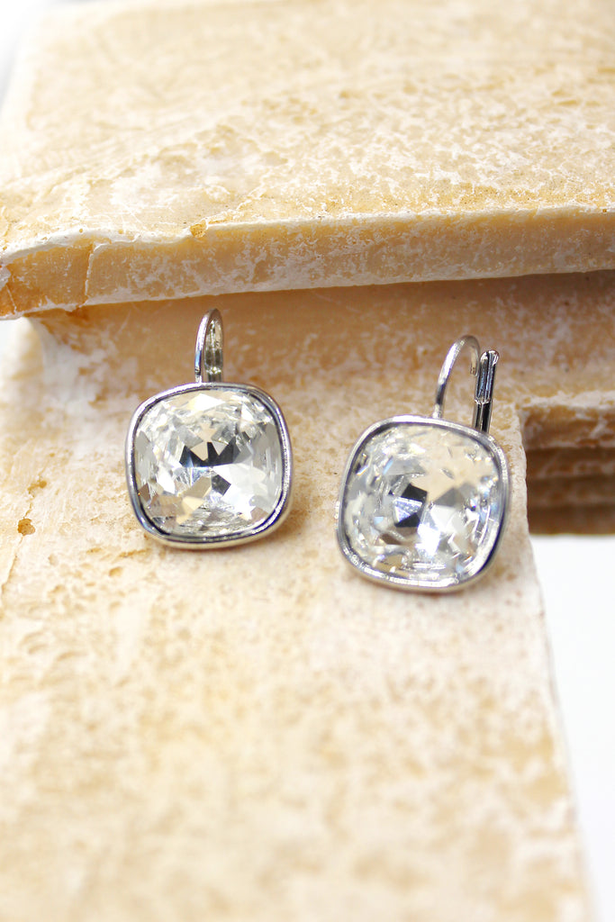 simple rounded square crystal earrings