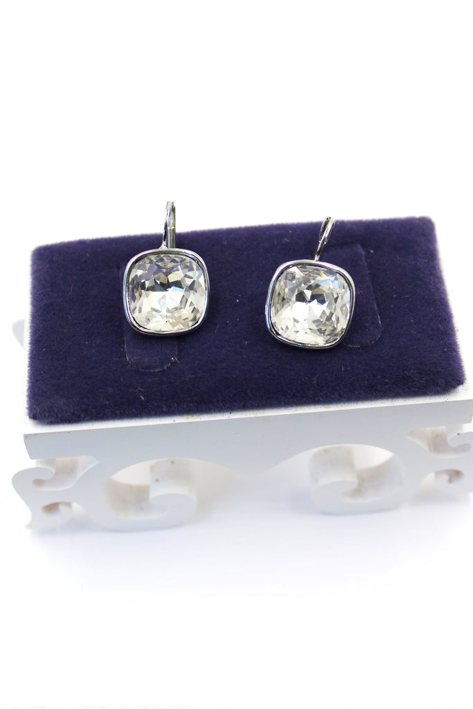 simple rounded square crystal earrings