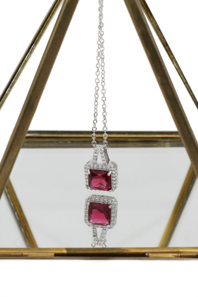 elegant square crystal pendant silver necklace