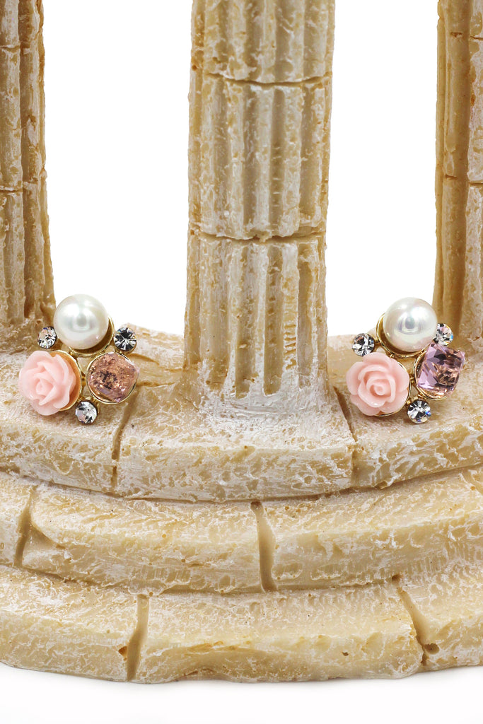 lovable colorful flower crystal pearl earrings